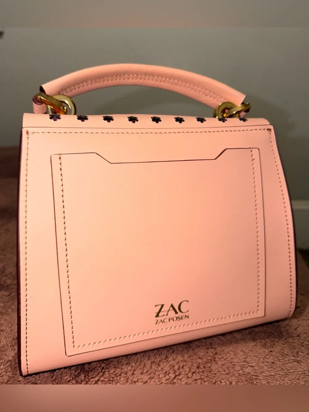 Zac Posen Pink Floral Cutout Leather Top-Handle Bag